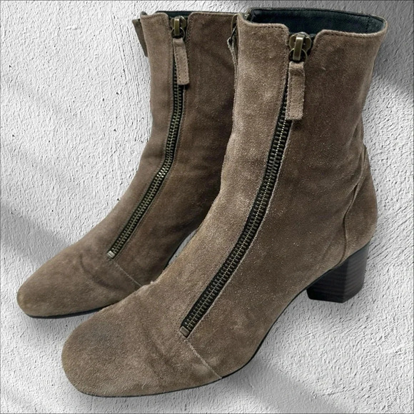 Homers Taupe Suede Leather Double Zip Booties  US‎ 7 1/2 EU 37 1/2 Spain Artisan - Picture 2 of 16